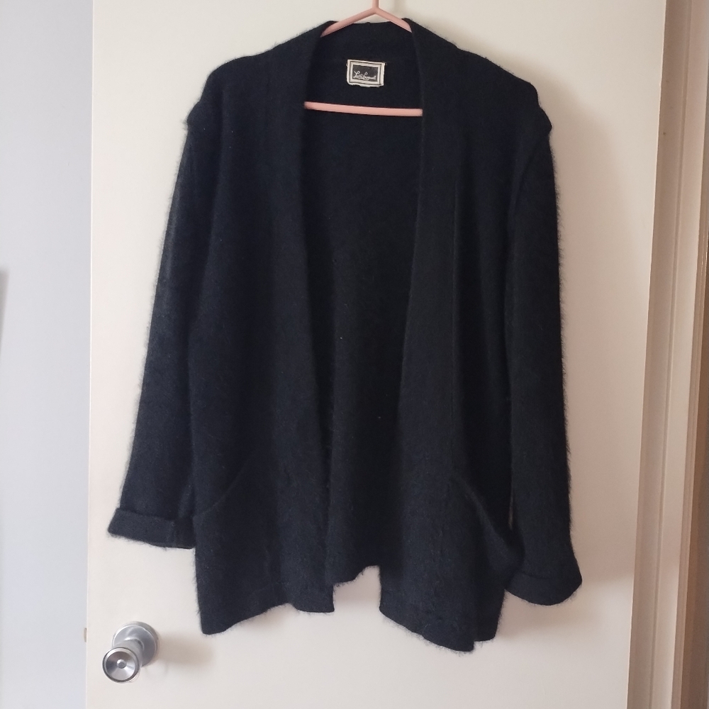 Vintage Luisa Spagnoli Black Angora Cardigan Sweater L